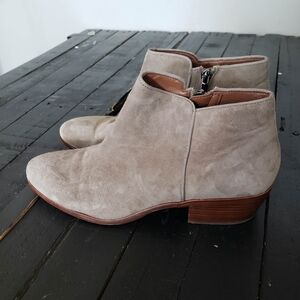 Sam Edelman Petty Women's 10 Taupe Brown Suede Leather Bootie Heeled Boots Ankle